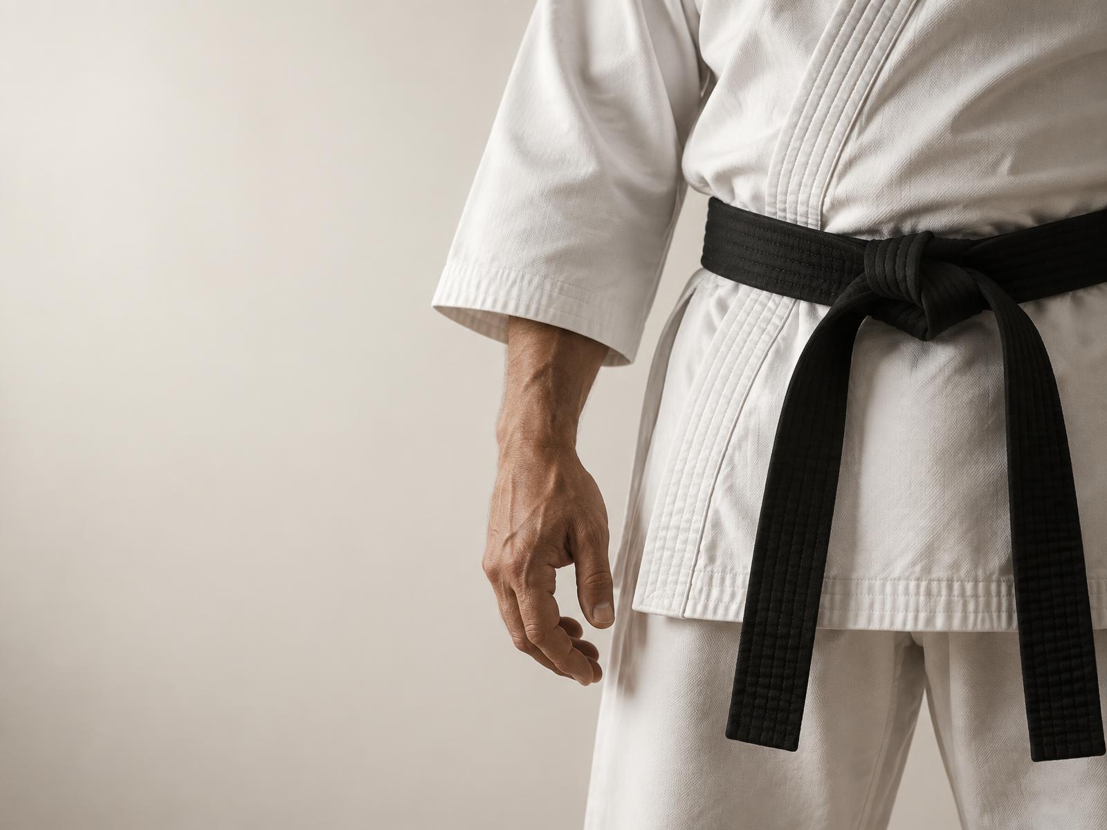 Karateca adulto com kimono branco e faixa preta